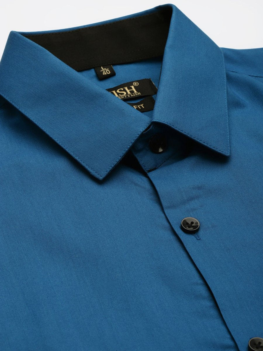 Indian Needle Pecock Green Formal Shirt with black detailing - SF_411Peacock_S