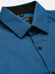 Indian Needle Pecock Green Formal Shirt with black detailing - SF_411Peacock_S