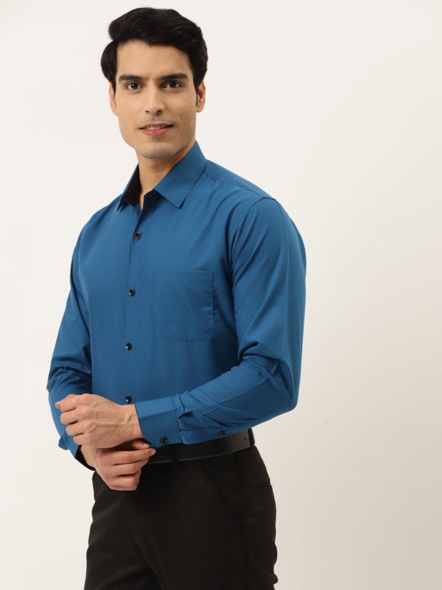 Indian Needle Pecock Green Formal Shirt with black detailing - SF_411Peacock_S