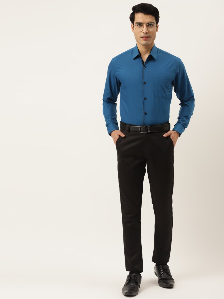 Indian Needle Pecock Green Formal Shirt with black detailing - SF_411Peacock_S