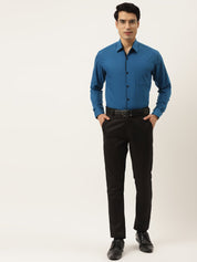 Indian Needle Pecock Green Formal Shirt with black detailing - SF_411Peacock_S
