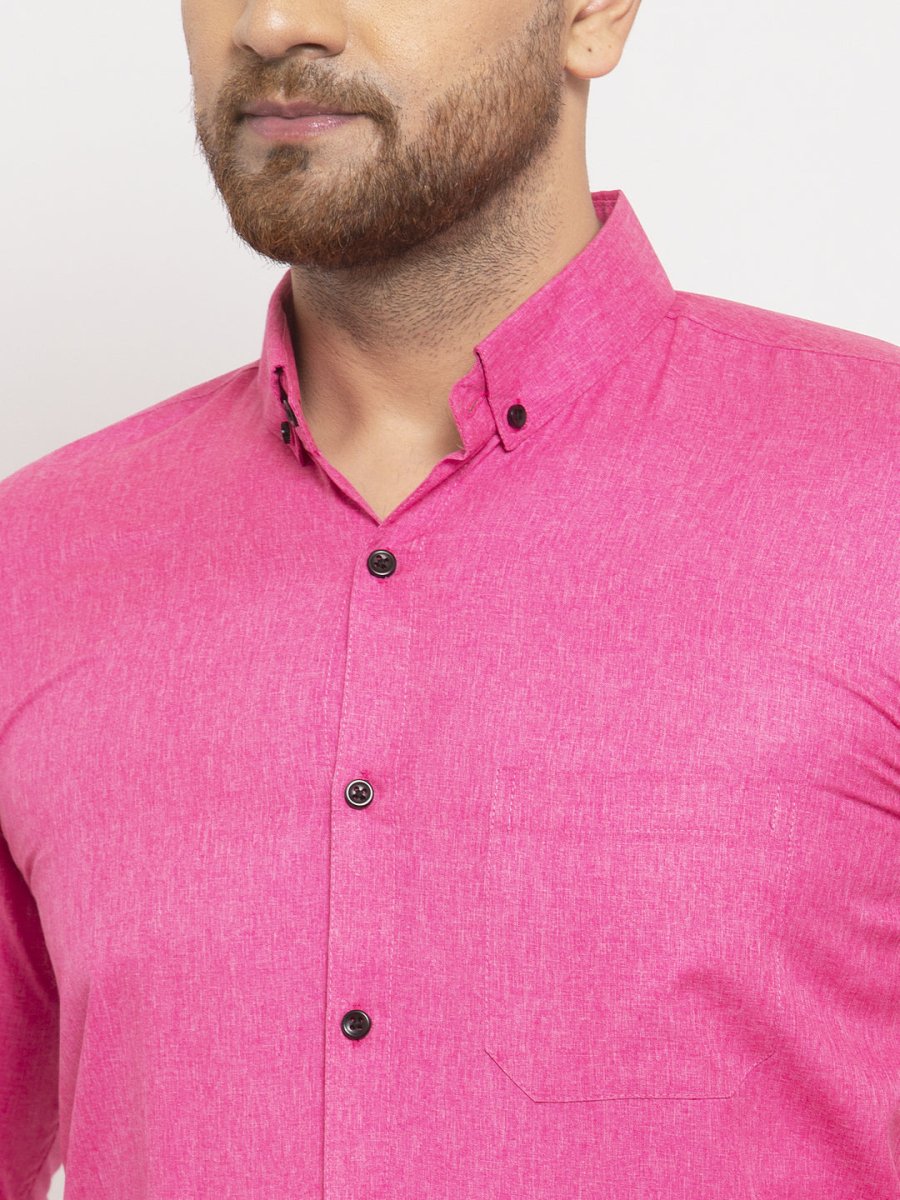 Indian Needle Pink Men's Cotton Solid Button Down Formal Shirts - SF_734Pink_S