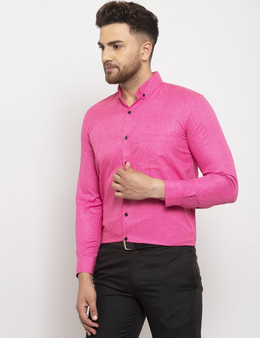 Indian Needle Pink Men's Cotton Solid Button Down Formal Shirts - SF_734Pink_S