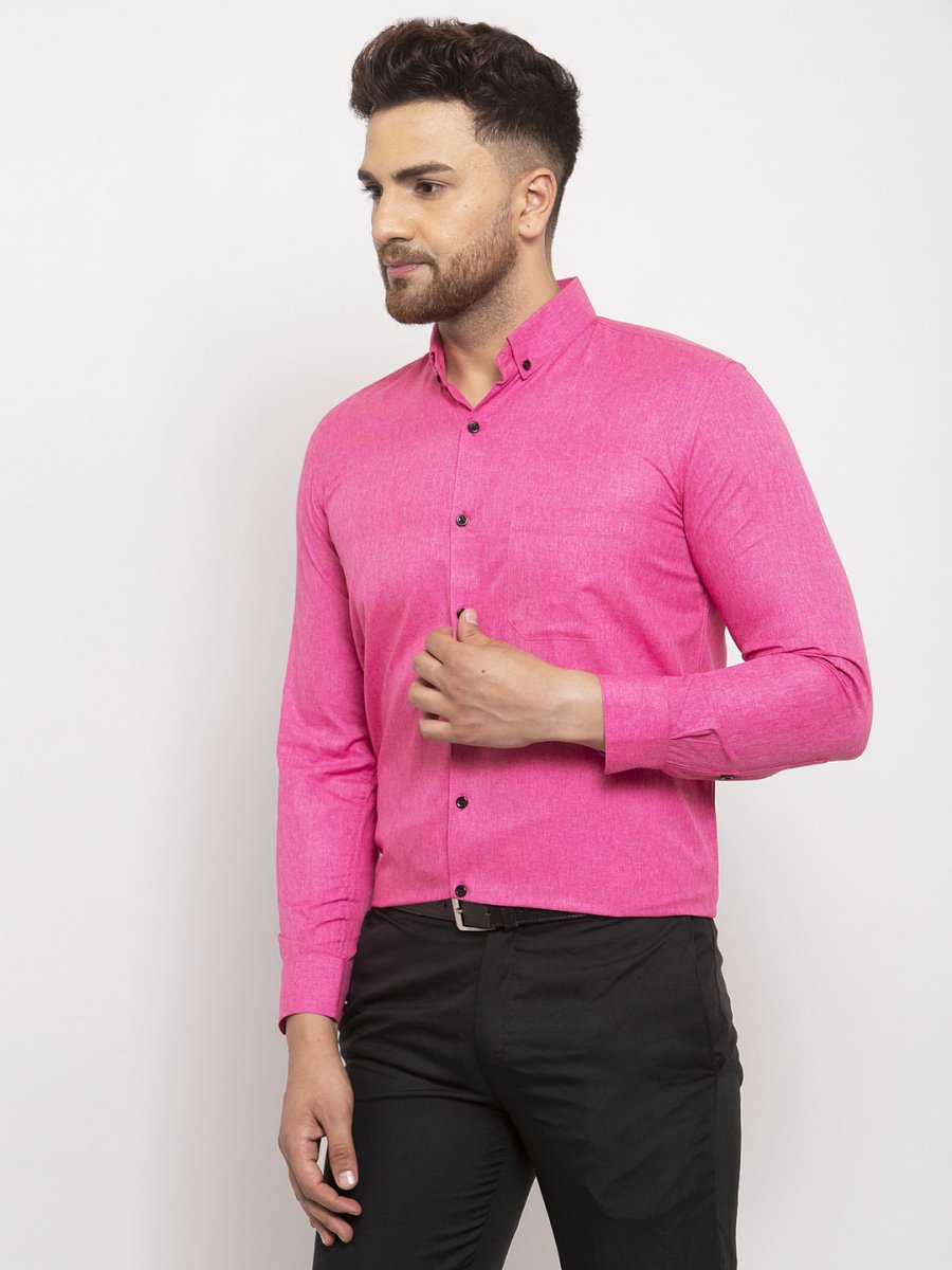 Indian Needle Pink Men's Cotton Solid Button Down Formal Shirts - SF_734Pink_S