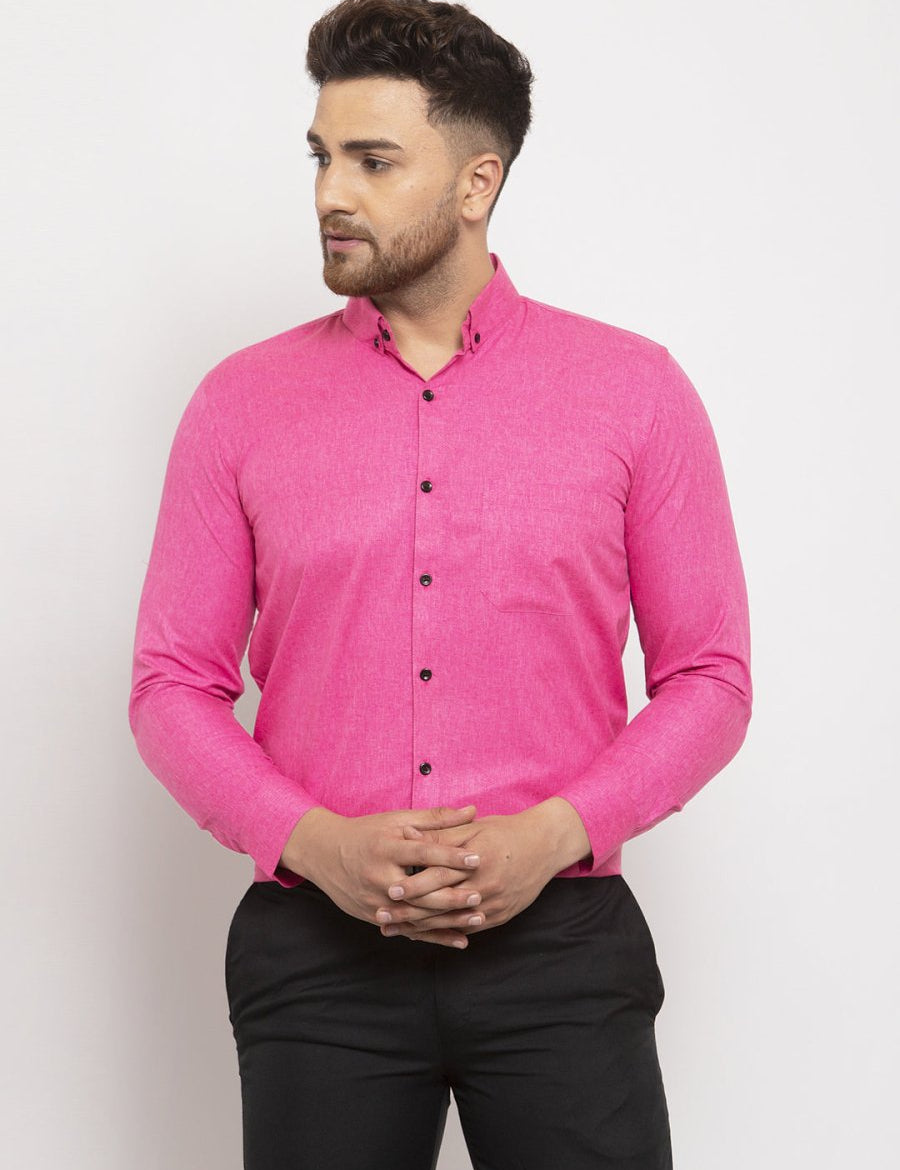 Indian Needle Pink Men's Cotton Solid Button Down Formal Shirts - SF_734Pink_S
