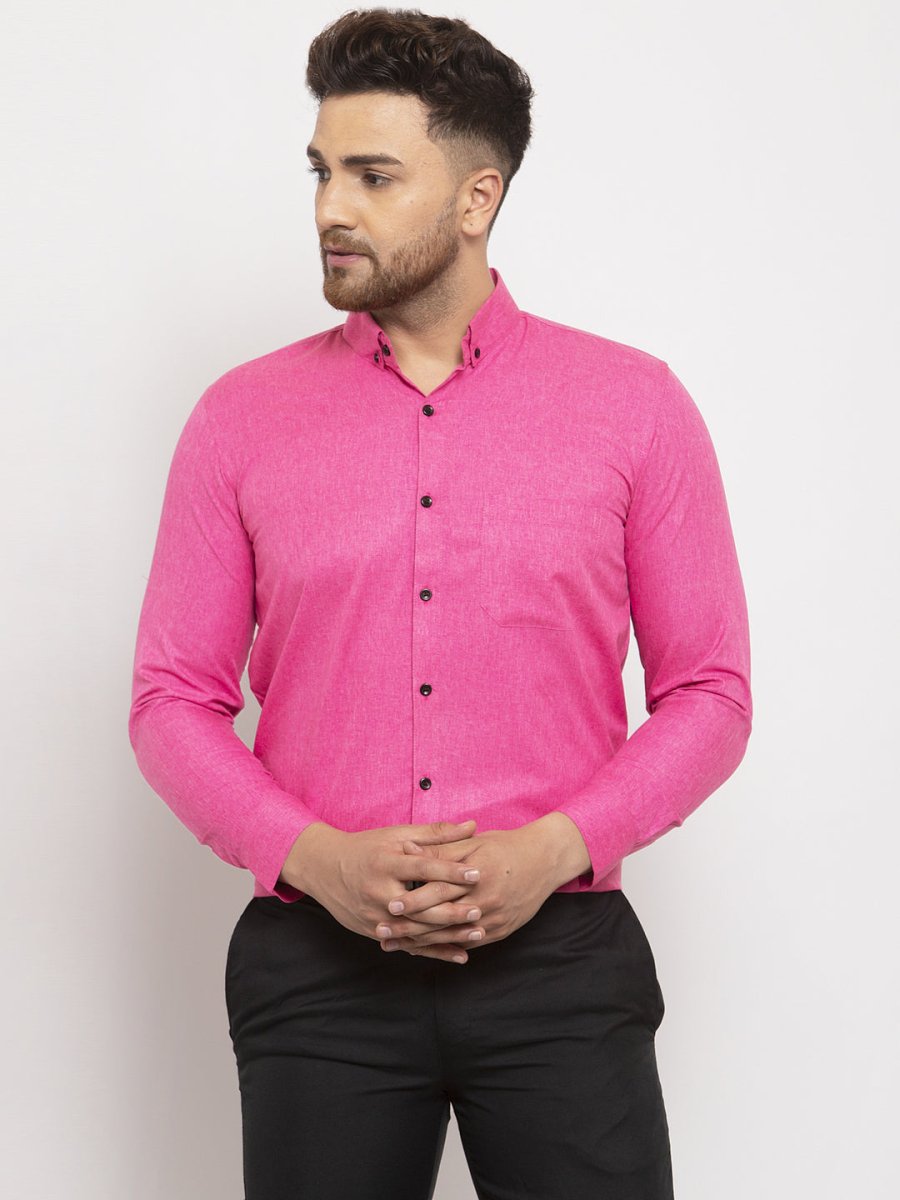 Indian Needle Pink Men's Cotton Solid Button Down Formal Shirts - SF_734Pink_S