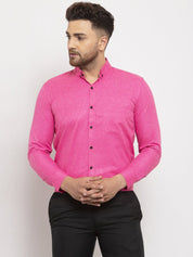 Indian Needle Pink Men's Cotton Solid Button Down Formal Shirts - SF_734Pink_S
