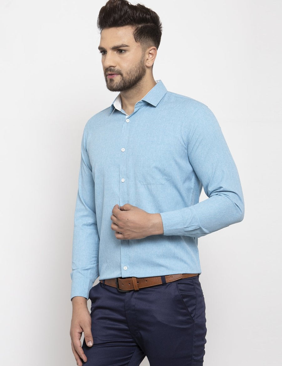 Indian Needle Pista Green Formal Shirt with white detailing - SF_419Pista_S
