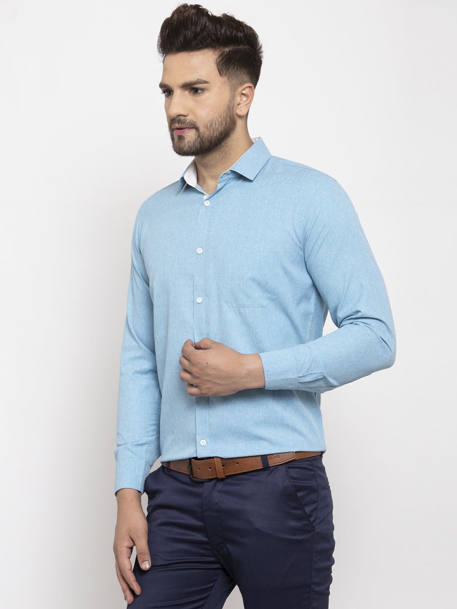 Indian Needle Pista Green Formal Shirt with white detailing - SF_419Pista_S