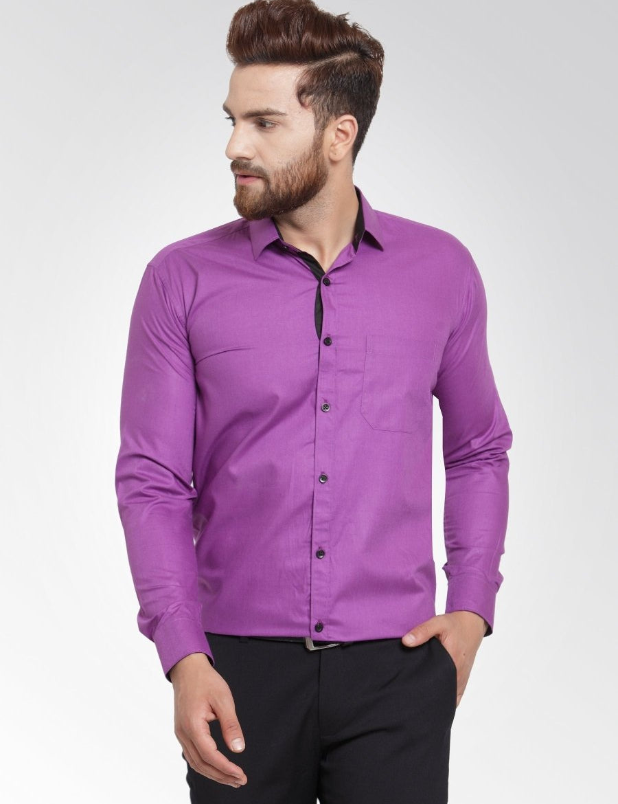 Indian Needle Purple Formal Shirt with black detailing - SF_411Purple_S