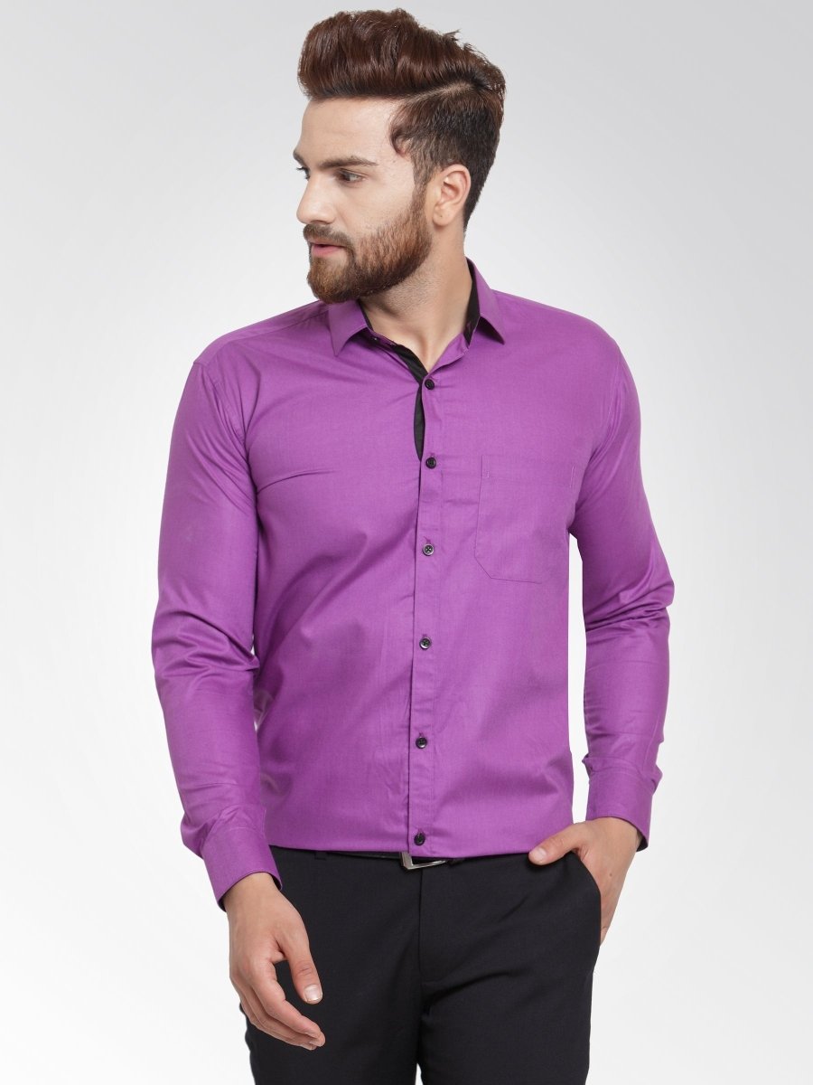 Indian Needle Purple Formal Shirt with black detailing - SF_411Purple_S