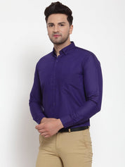 Indian Needle Purple Men's Cotton Solid Button Down Formal Shirts - SF_713Purple_S