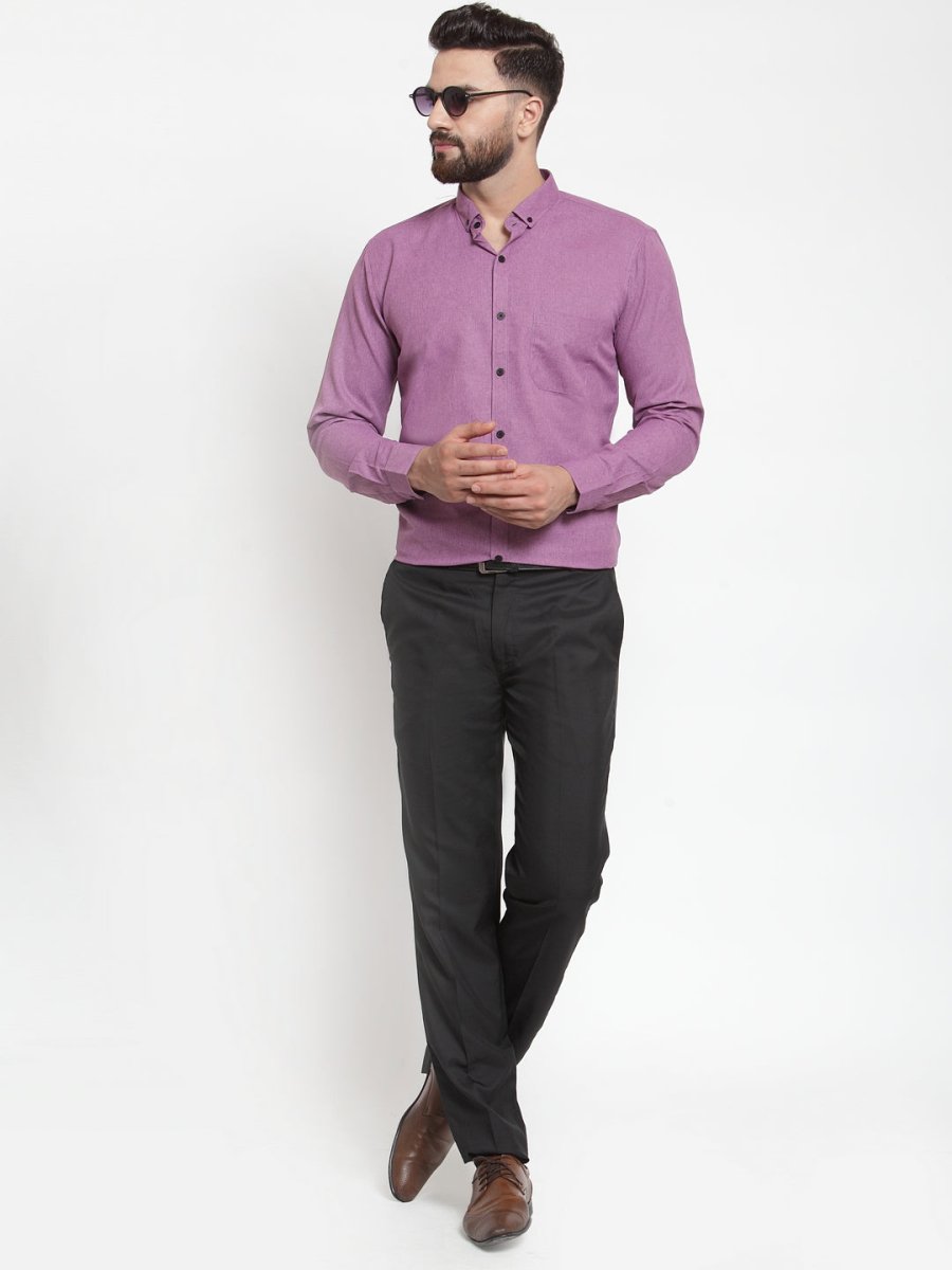 Indian Needle Purple Men's Cotton Solid Button Down Formal Shirts - SF_734Purple_S