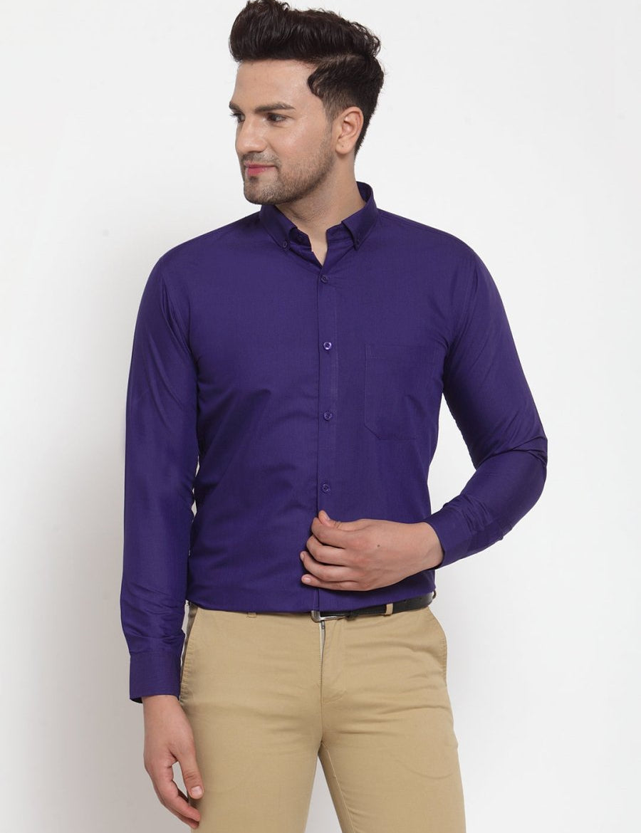 Indian Needle Purple Men's Cotton Solid Button Down Formal Shirts - SF_713Purple_S