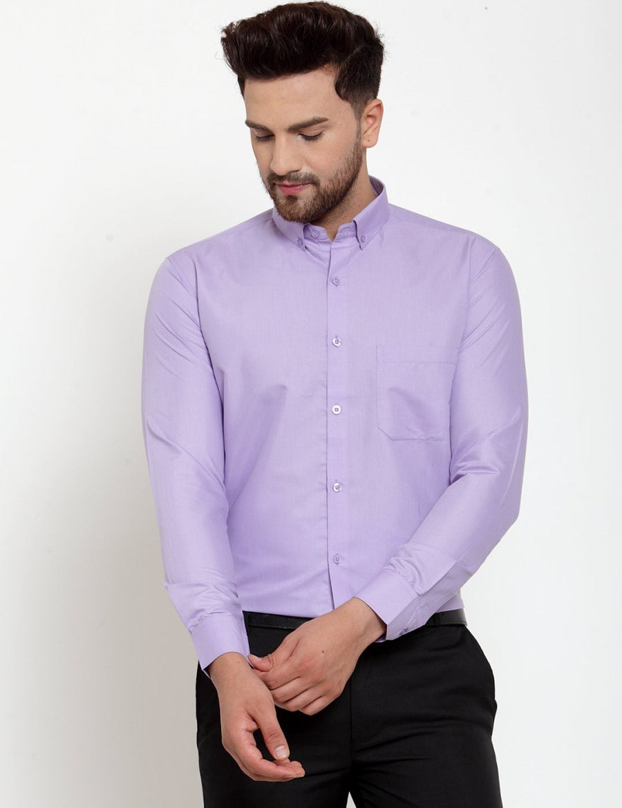 Indian Needle Purple Men's Cotton Solid Button Down Formal Shirts - SF_713Light-Purple_S