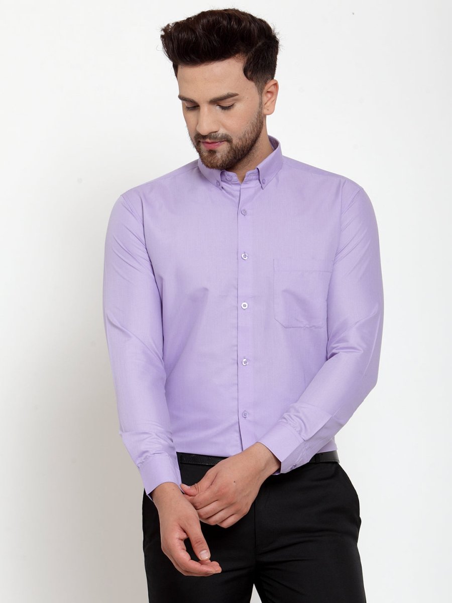 Indian Needle Purple Men's Cotton Solid Button Down Formal Shirts - SF_713Light-Purple_S