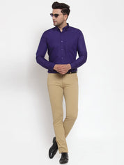 Indian Needle Purple Men's Cotton Solid Button Down Formal Shirts - SF_713Purple_S
