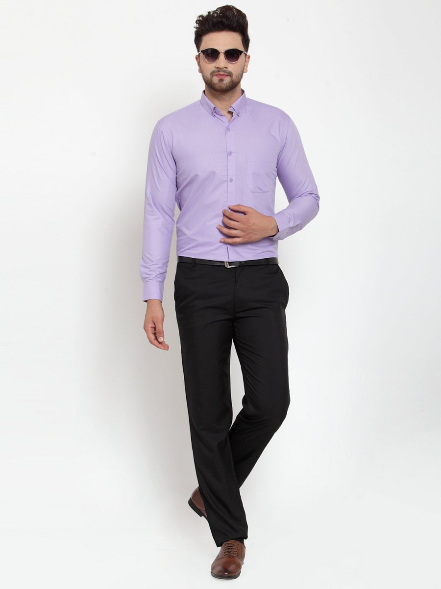 Indian Needle Purple Men's Cotton Solid Button Down Formal Shirts - SF_713Light-Purple_S