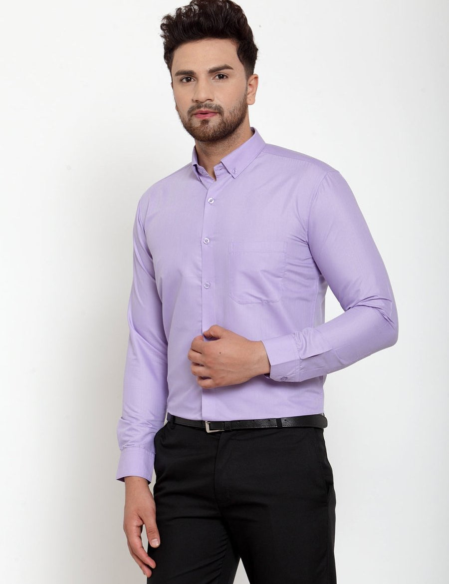 Indian Needle Purple Men's Cotton Solid Button Down Formal Shirts - SF_713Light-Purple_S