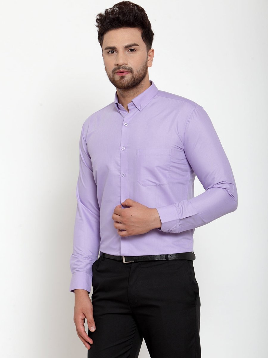 Indian Needle Purple Men's Cotton Solid Button Down Formal Shirts - SF_713Light-Purple_S