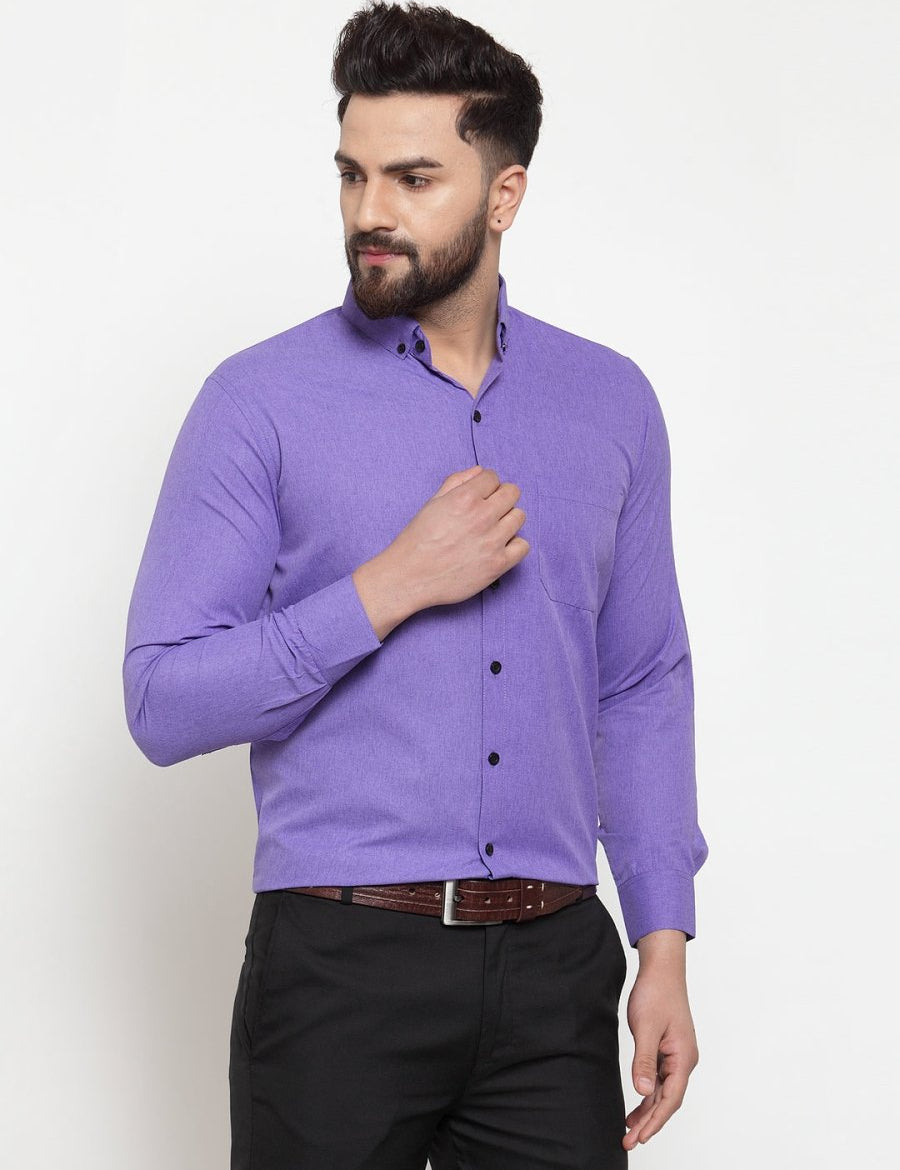 Indian Needle Purple Men's Cotton Solid Button Down Formal Shirts - SF_734Voilet_S