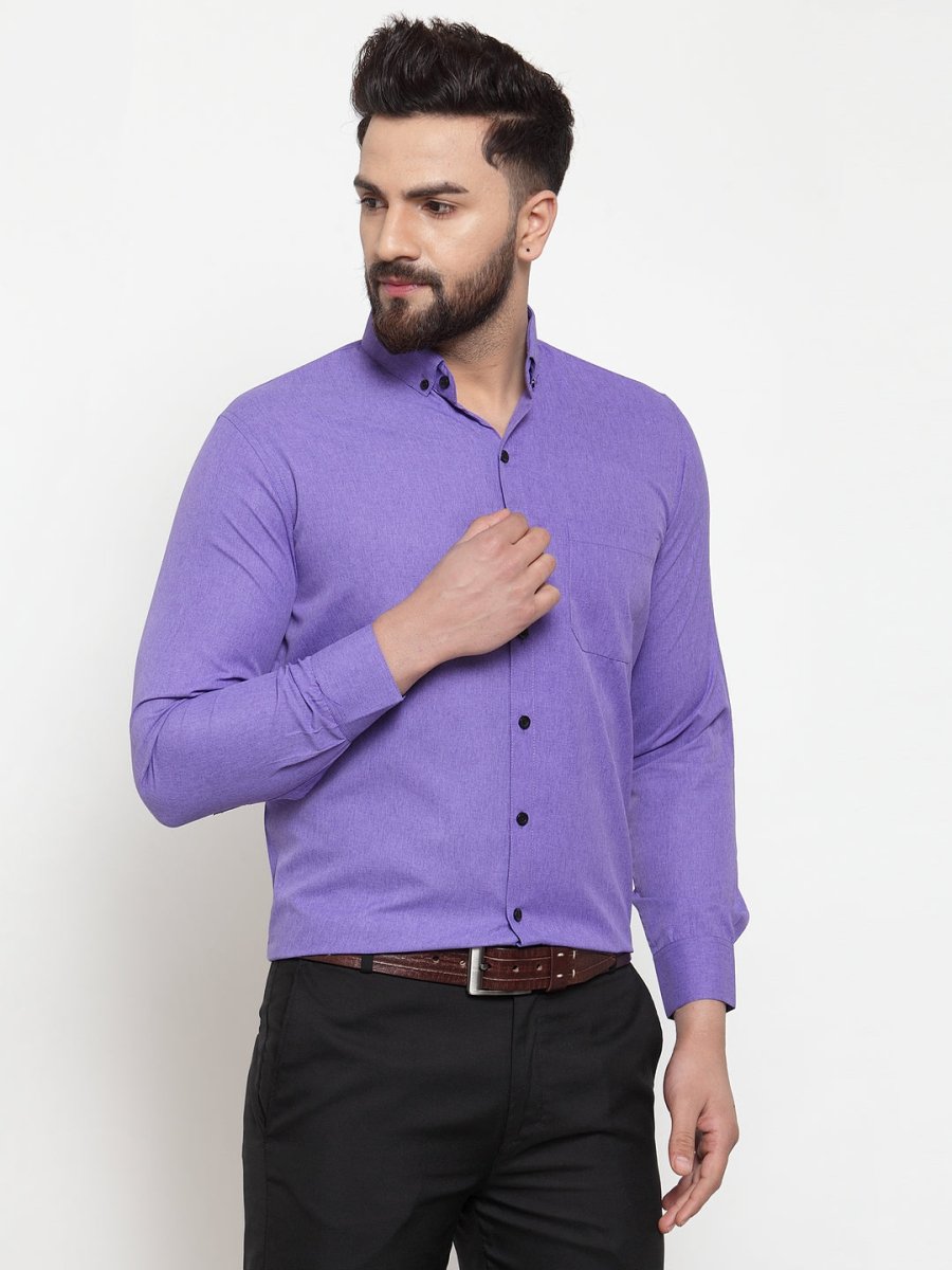 Indian Needle Purple Men's Cotton Solid Button Down Formal Shirts - SF_734Voilet_S
