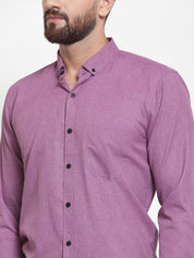 Indian Needle Purple Men's Cotton Solid Button Down Formal Shirts - SF_734Purple_S