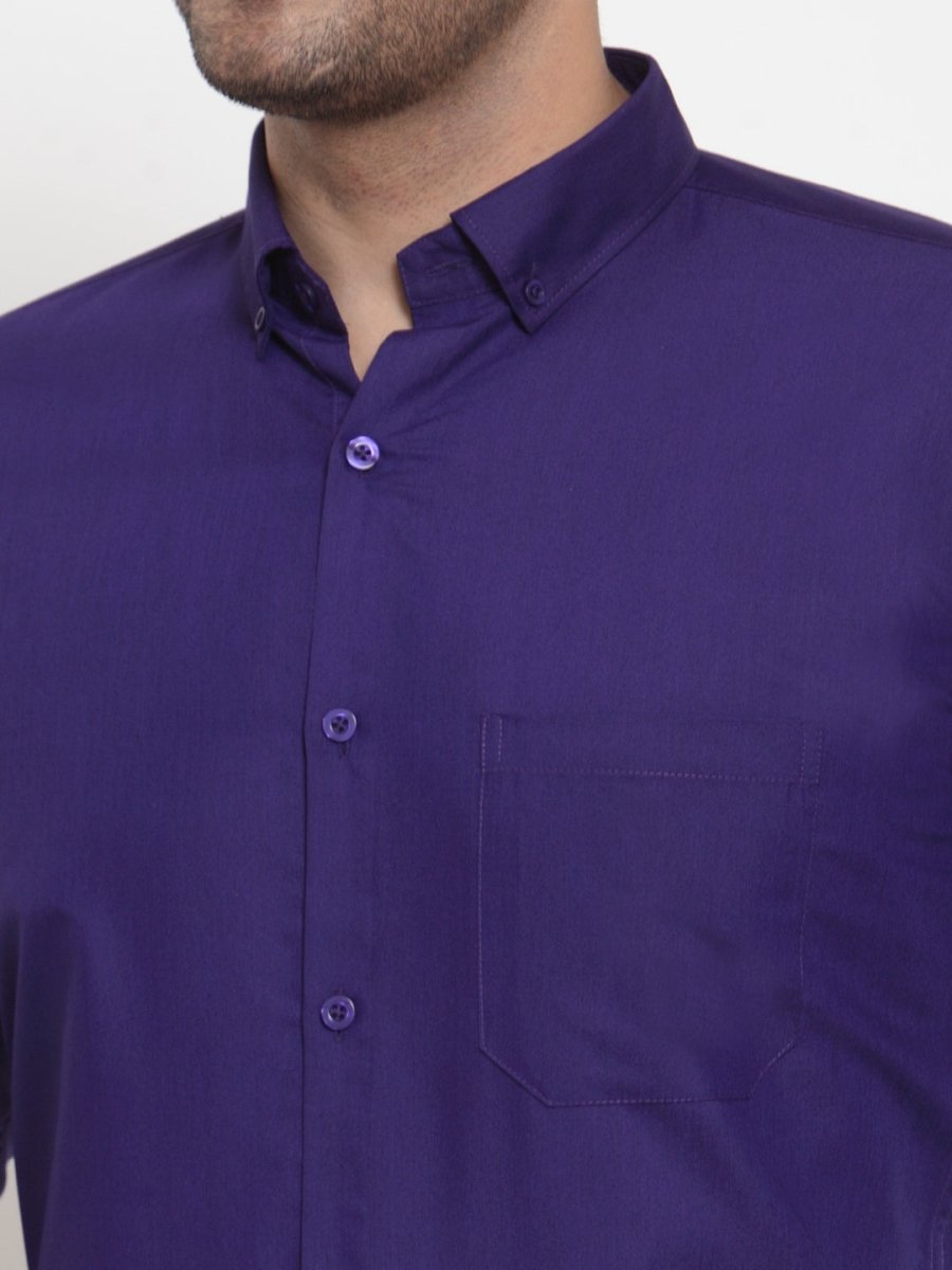 Indian Needle Purple Men's Cotton Solid Button Down Formal Shirts - SF_713Purple_S