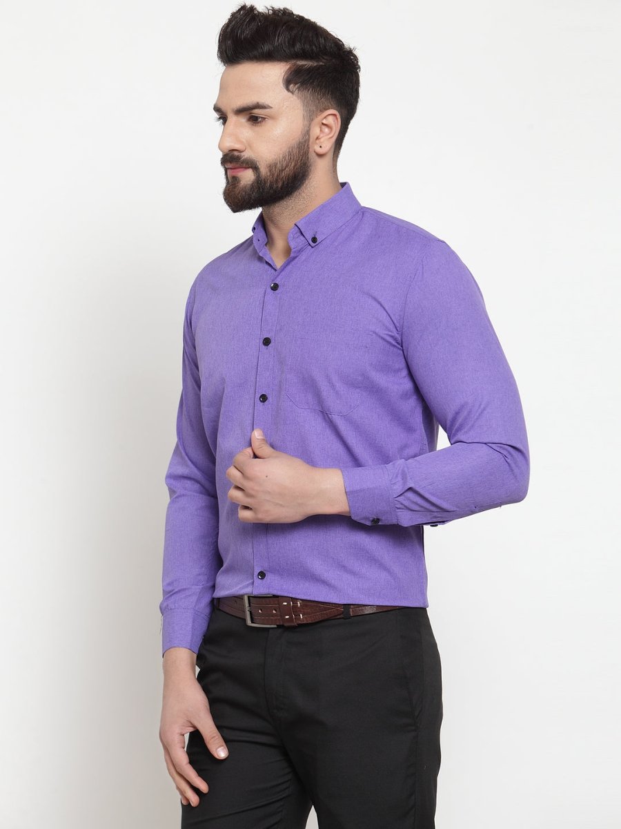 Indian Needle Purple Men's Cotton Solid Button Down Formal Shirts - SF_734Voilet_S
