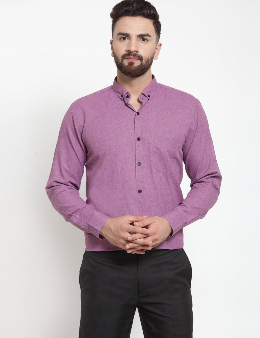 Indian Needle Purple Men's Cotton Solid Button Down Formal Shirts - SF_734Purple_S