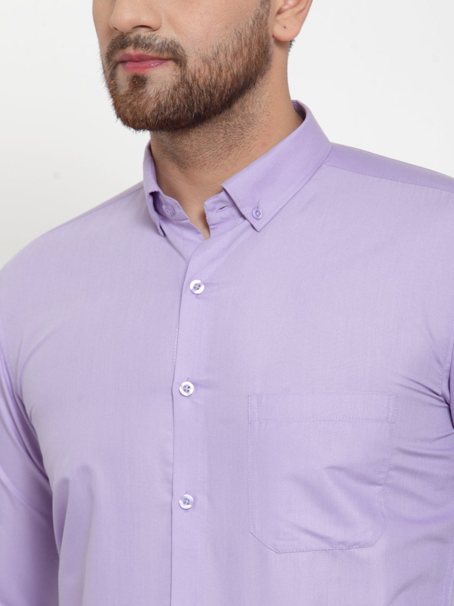 Indian Needle Purple Men's Cotton Solid Button Down Formal Shirts - SF_713Light-Purple_S