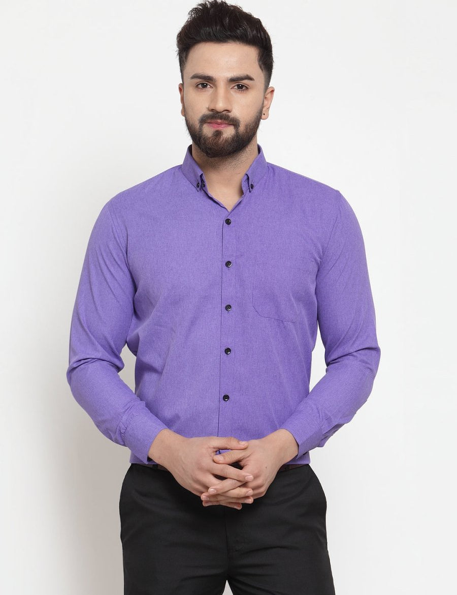 Indian Needle Purple Men's Cotton Solid Button Down Formal Shirts - SF_734Voilet_S