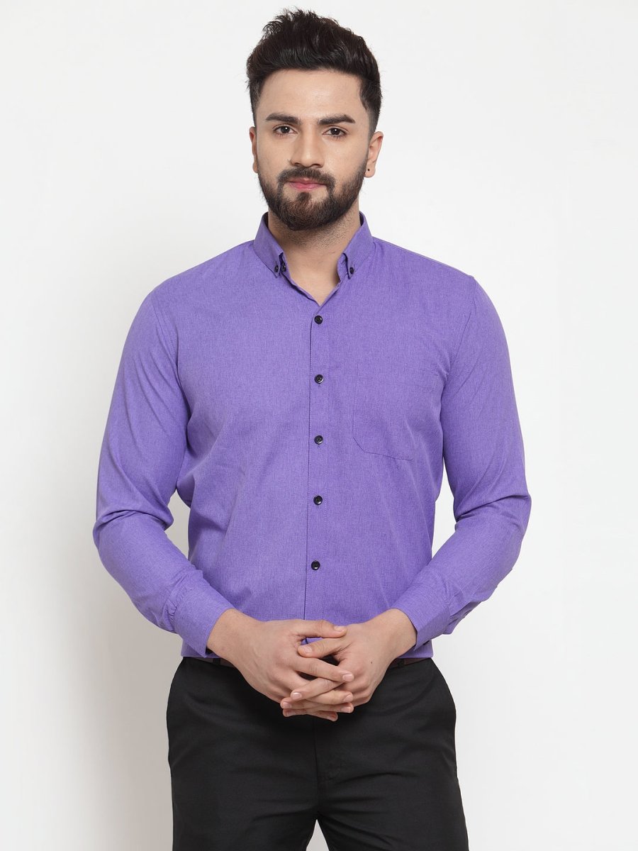 Indian Needle Purple Men's Cotton Solid Button Down Formal Shirts - SF_734Voilet_S