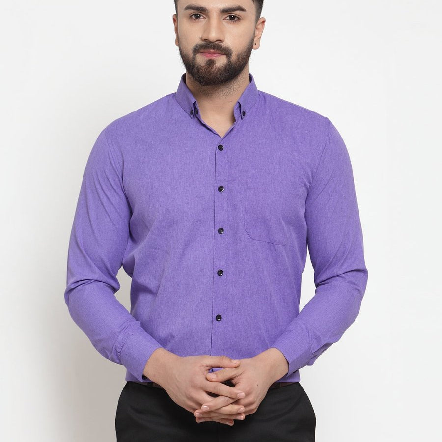 Indian Needle Purple Men's Cotton Solid Button Down Formal Shirts - SF_734Voilet_S