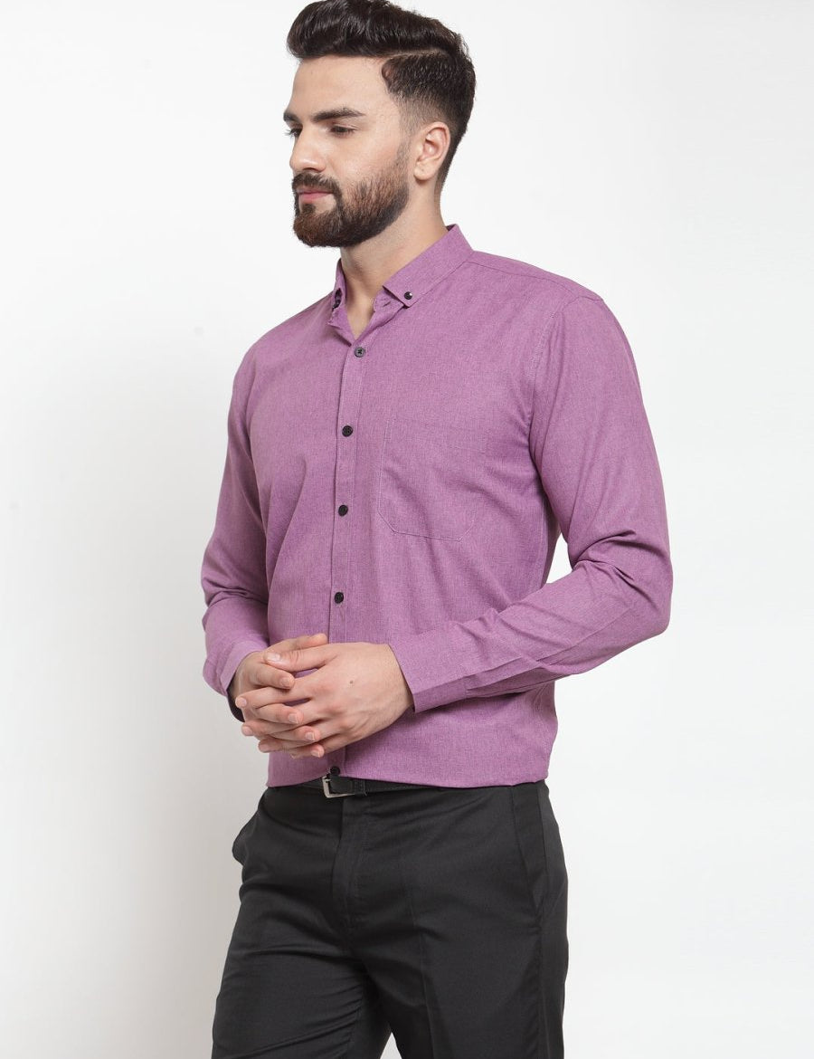 Indian Needle Purple Men's Cotton Solid Button Down Formal Shirts - SF_734Purple_S