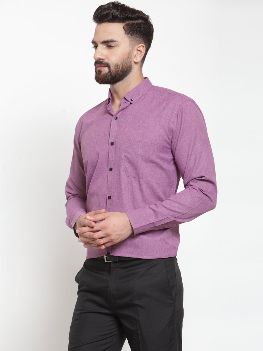 Indian Needle Purple Men's Cotton Solid Button Down Formal Shirts - SF_734Purple_S