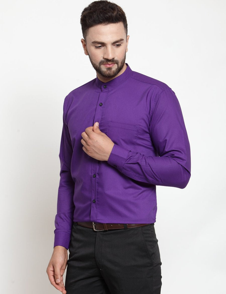 Indian Needle Purple Men's Cotton Solid Mandarin Collar Formal Shirts - SF_726Purple_S