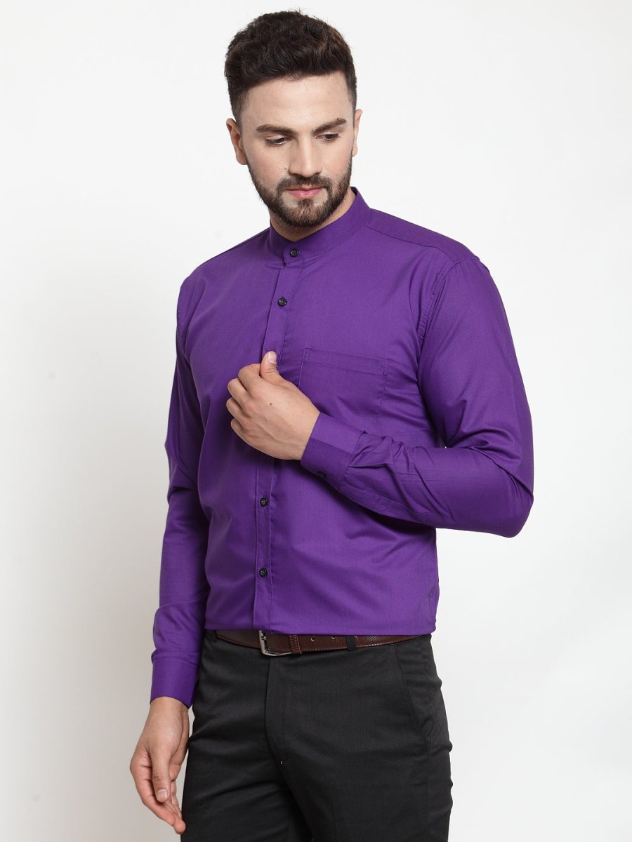 Indian Needle Purple Men's Cotton Solid Mandarin Collar Formal Shirts - SF_726Purple_S