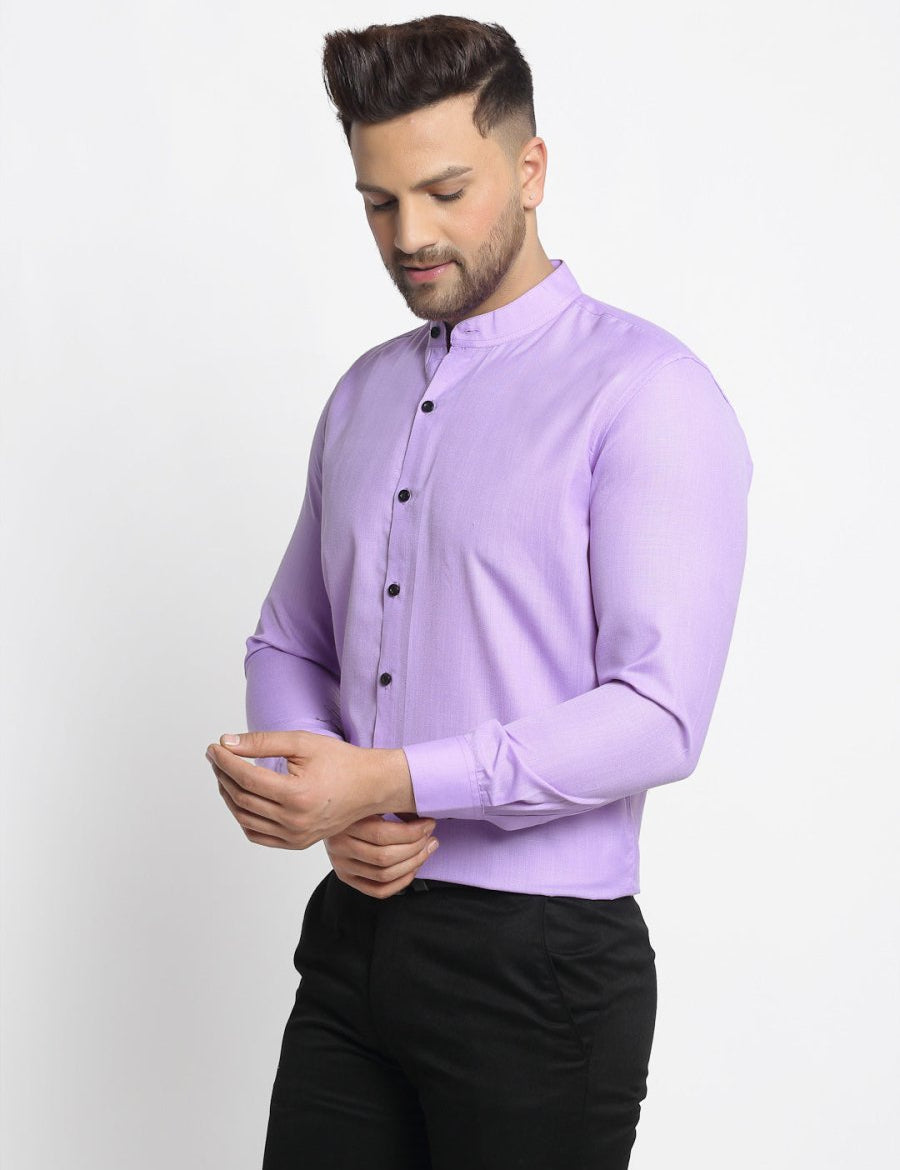 Indian Needle Purple Men's Cotton Solid Mandarin Collar Formal Shirts - SF_726Voilet_S