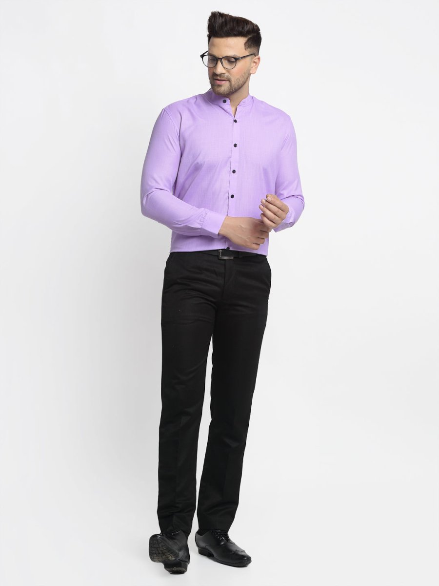 Indian Needle Purple Men's Cotton Solid Mandarin Collar Formal Shirts - SF_726Voilet_S