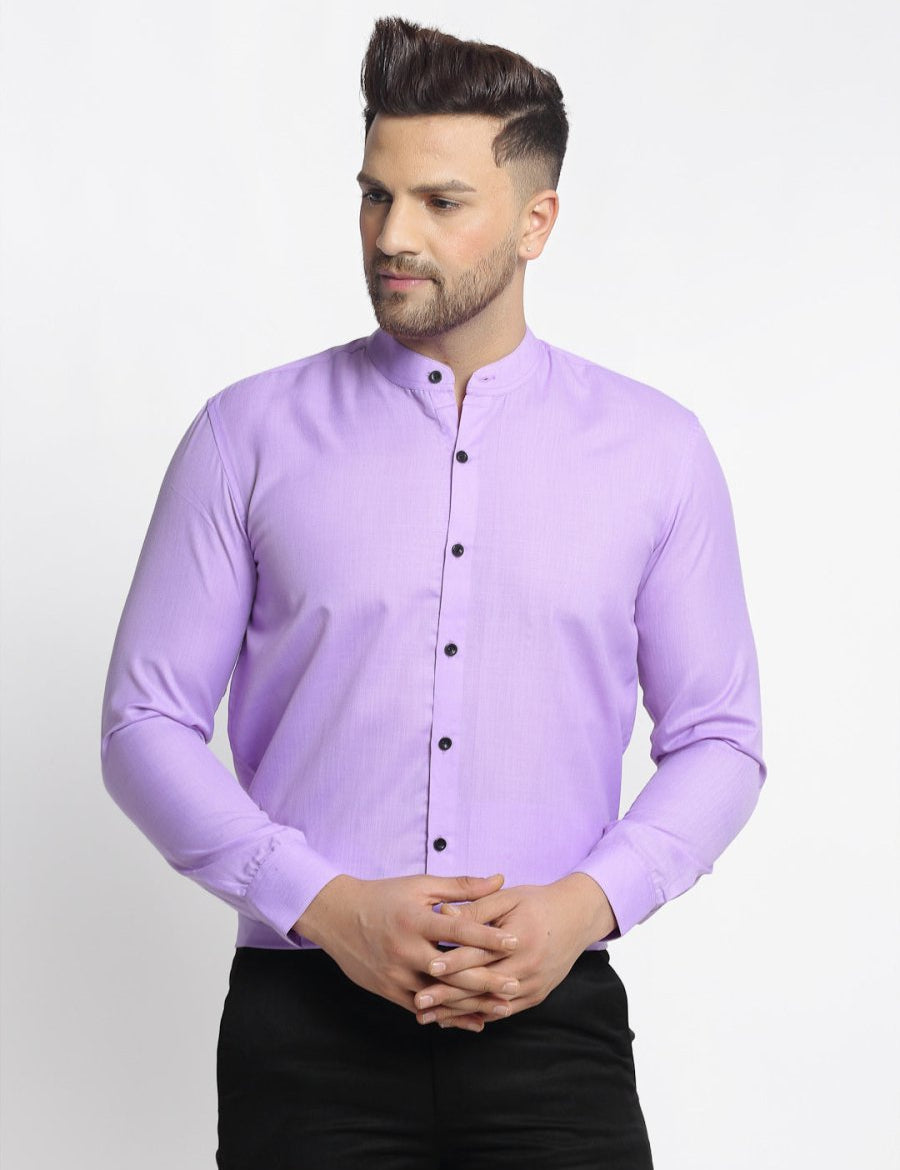 Indian Needle Purple Men's Cotton Solid Mandarin Collar Formal Shirts - SF_726Voilet_S