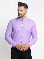 Indian Needle Purple Men's Cotton Solid Mandarin Collar Formal Shirts - SF_726Voilet_S