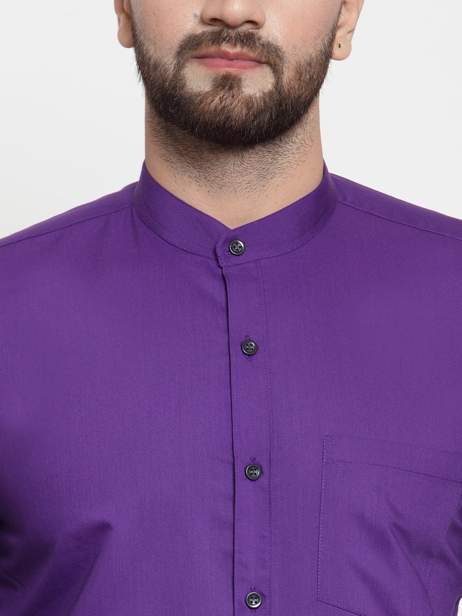 Indian Needle Purple Men's Cotton Solid Mandarin Collar Formal Shirts - SF_726Purple_S