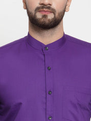 Indian Needle Purple Men's Cotton Solid Mandarin Collar Formal Shirts - SF_726Purple_S