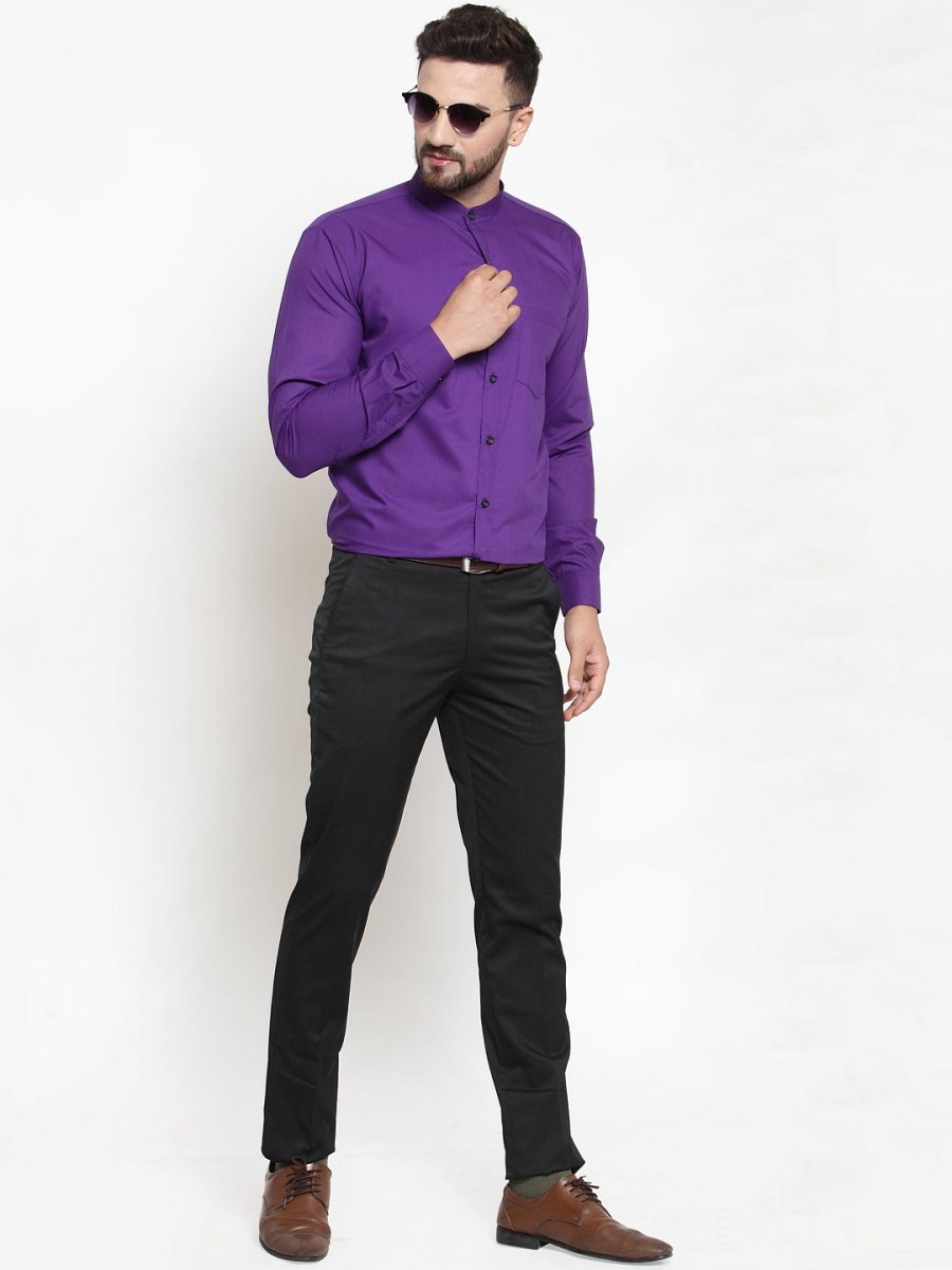 Indian Needle Purple Men's Cotton Solid Mandarin Collar Formal Shirts - SF_726Purple_S