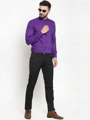 Indian Needle Purple Men's Cotton Solid Mandarin Collar Formal Shirts - SF_726Purple_S