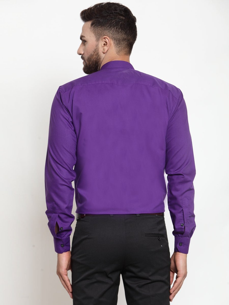 Indian Needle Purple Men's Cotton Solid Mandarin Collar Formal Shirts - SF_726Purple_S