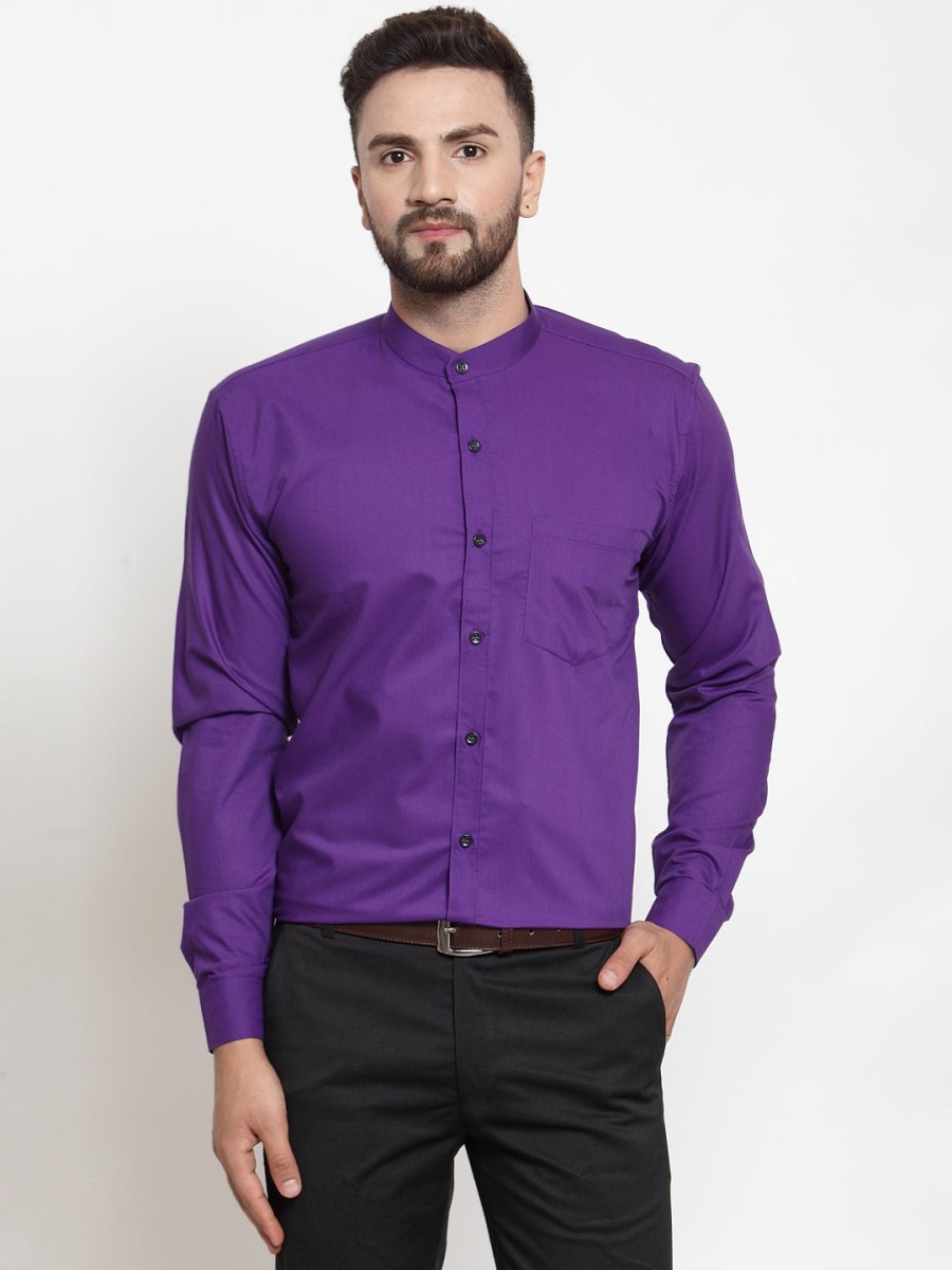 Indian Needle Purple Men's Cotton Solid Mandarin Collar Formal Shirts - SF_726Purple_S