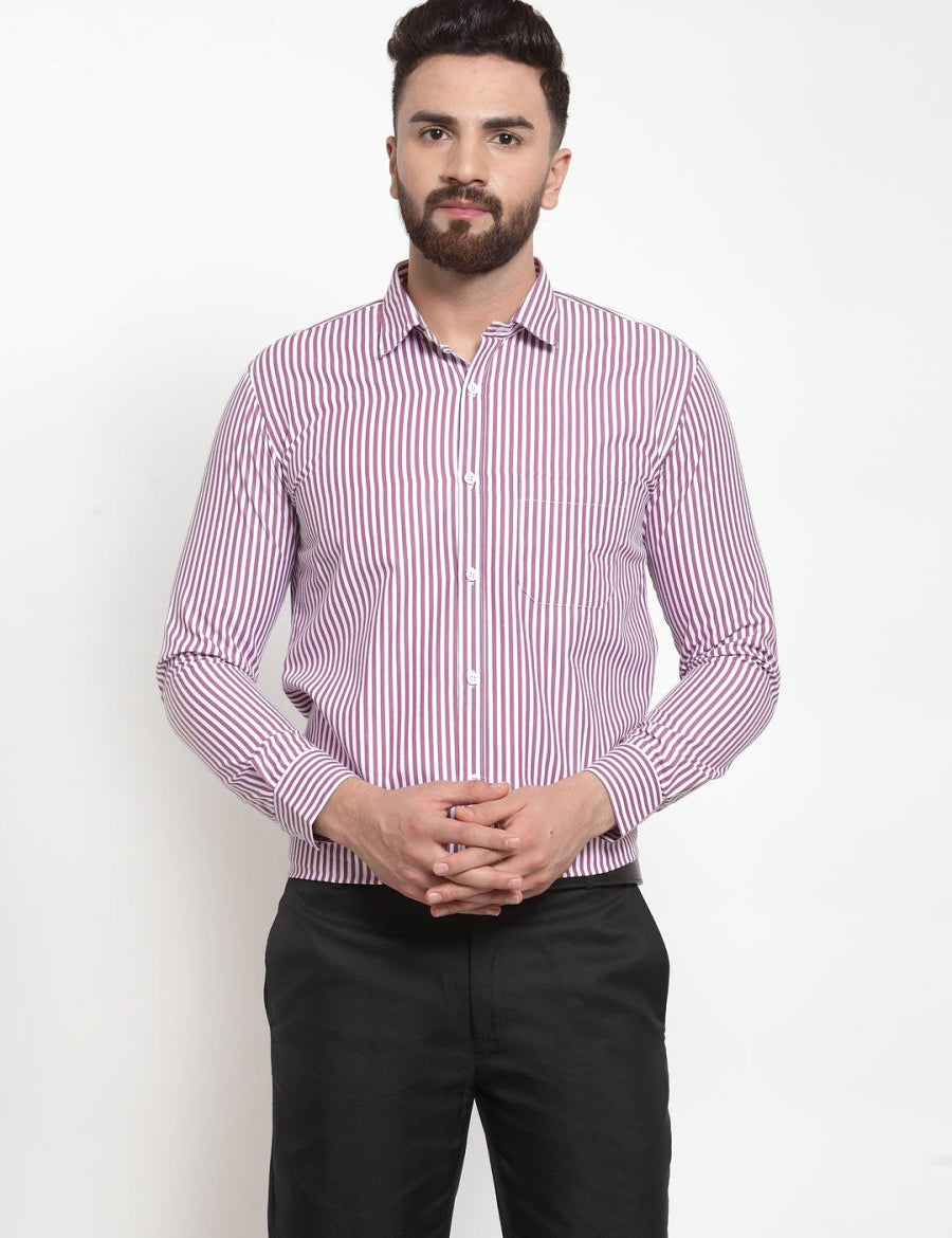 Indian Needle Purple Men's Cotton Striped Formal Shirts - SF_735Purple_S