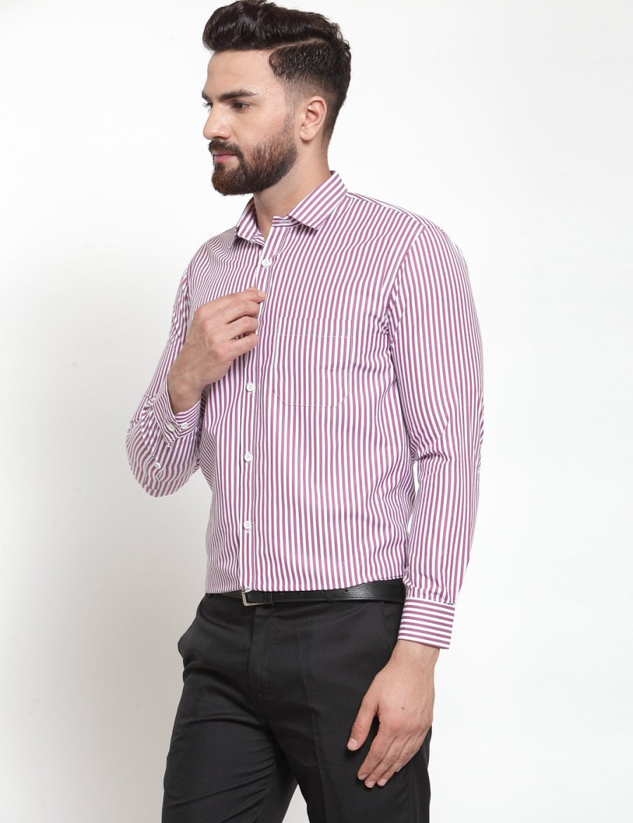 Indian Needle Purple Men's Cotton Striped Formal Shirts - SF_735Purple_S